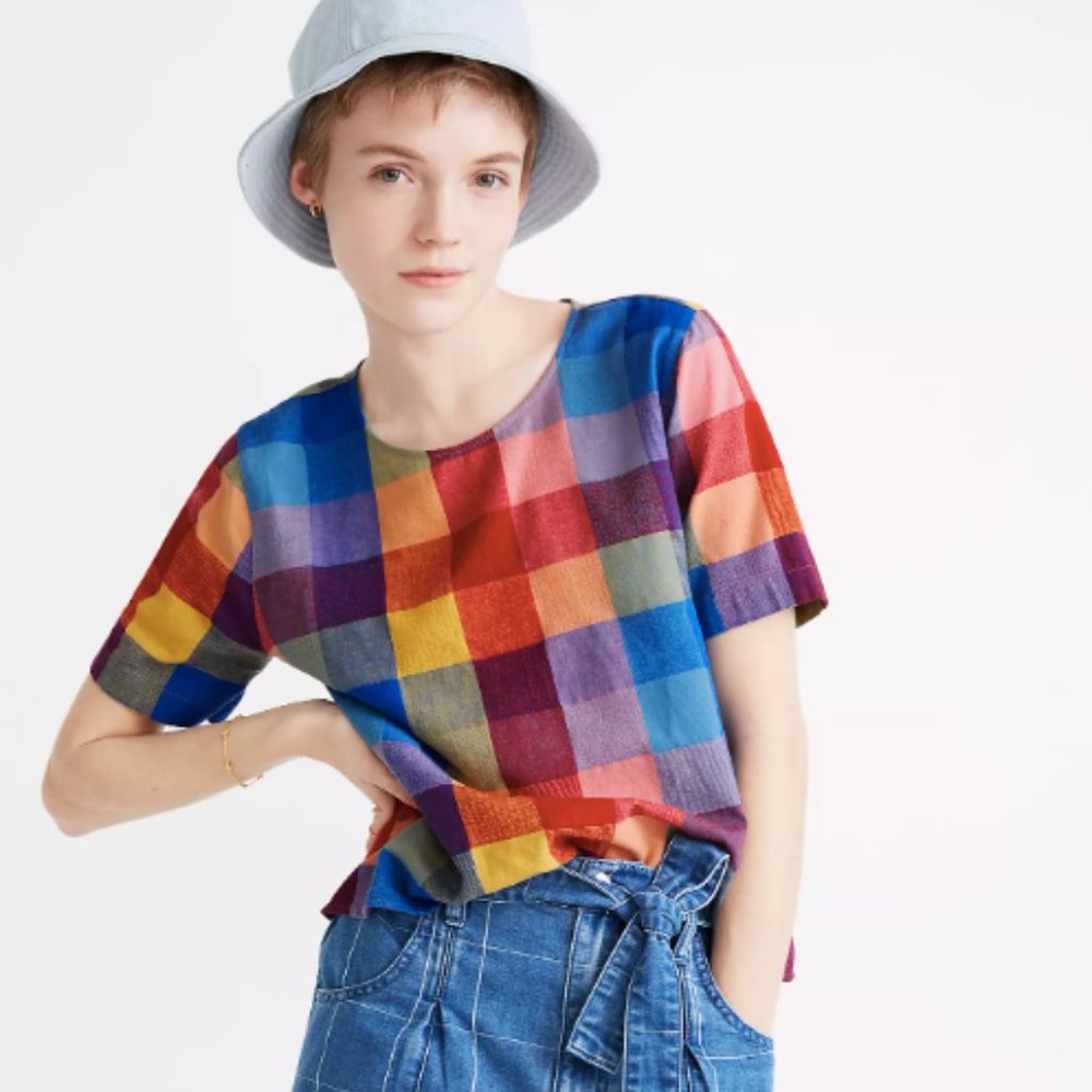 Boxy Button-Back Top in Oversized Gingham Check